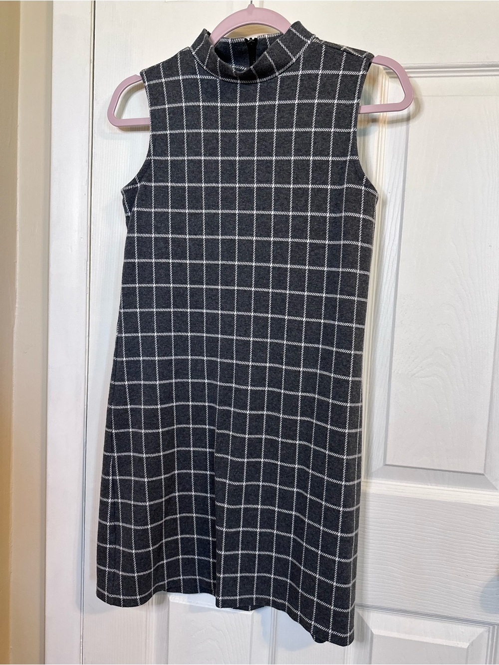 Mock Neck Windowpane Shift Mini Dress | XS